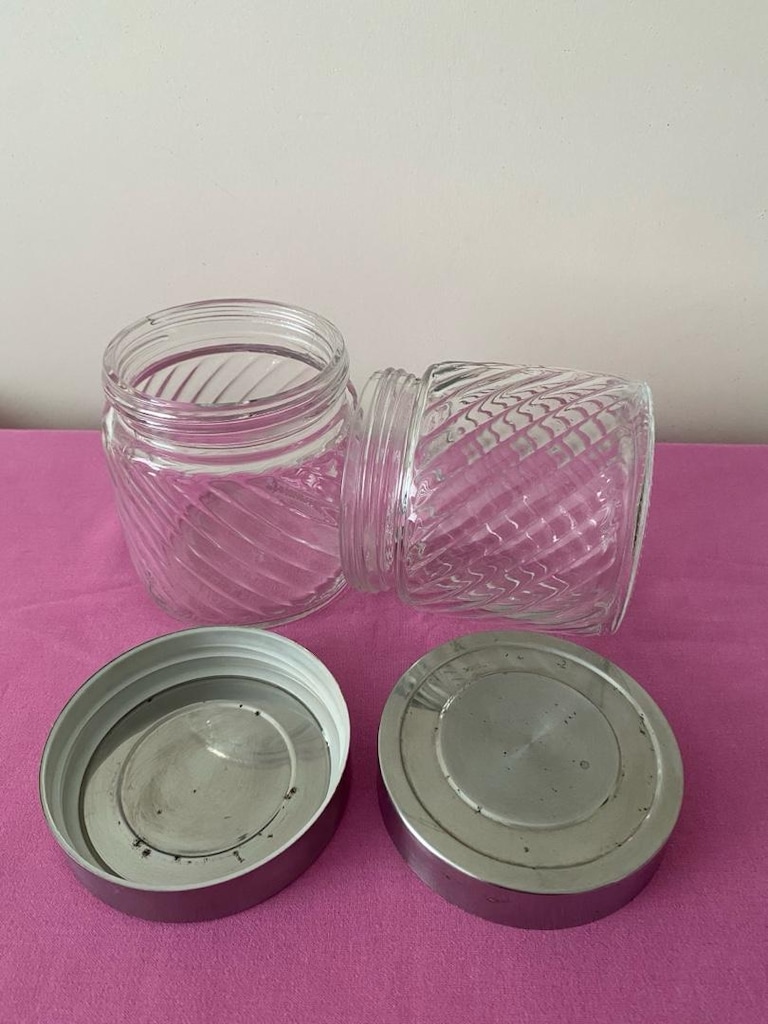 2 li set , vakumlu metal kapaklı , desenli cam kavanoz - 3