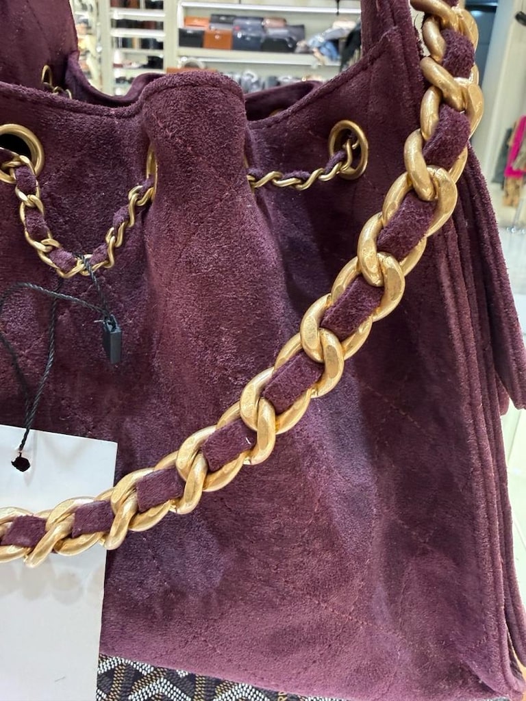 Chanel Kapitone Süet Zincirli Omuz Çanta - 15