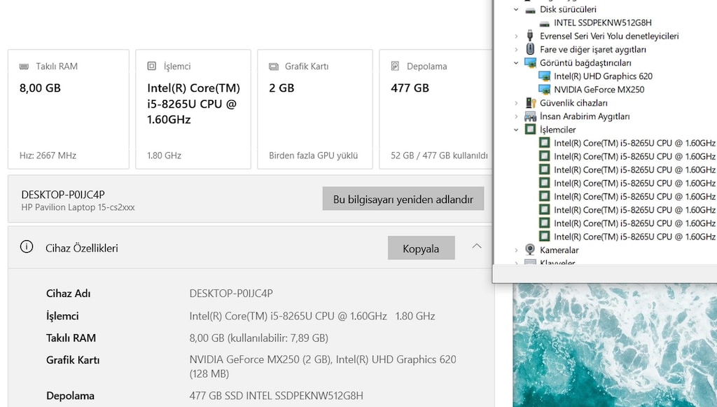 HP Pavilion 15 i5-8265U 8GB RAM 512GB SSD MX250 2GB 15.6" FHD Notebook - 5