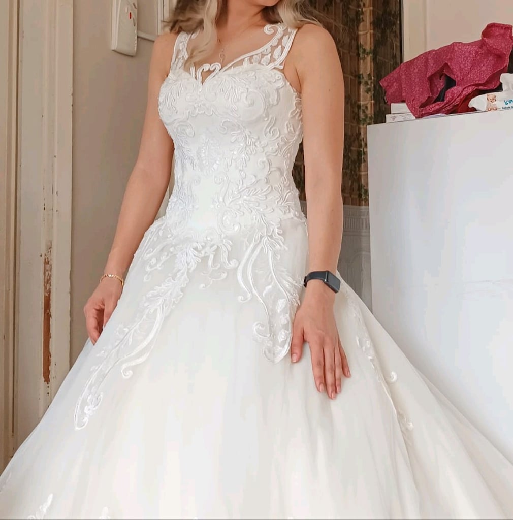 Beyaz Fransız Dantelli Gelinlik - 6