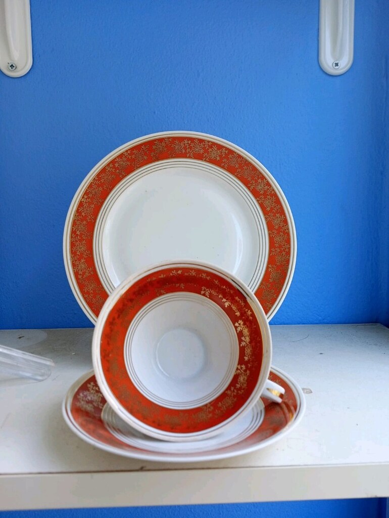 kiremit rengi altin desenli trio fincan - 4