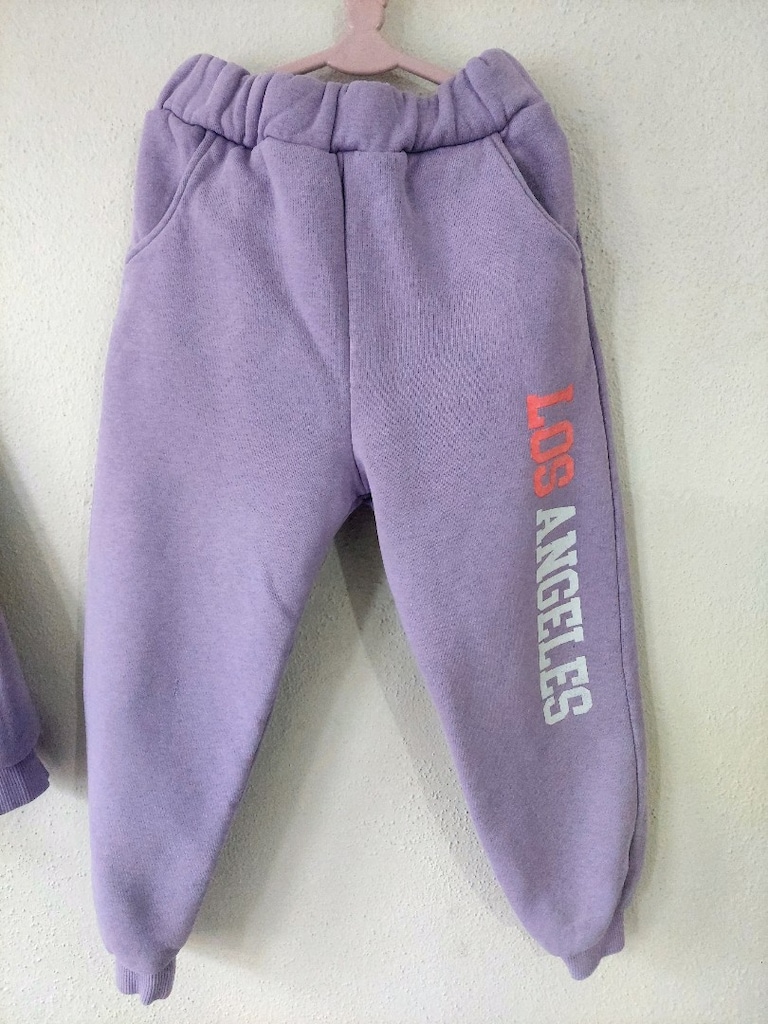 WOW yazı desen Lila sweat Eşofman Takımı - 3
