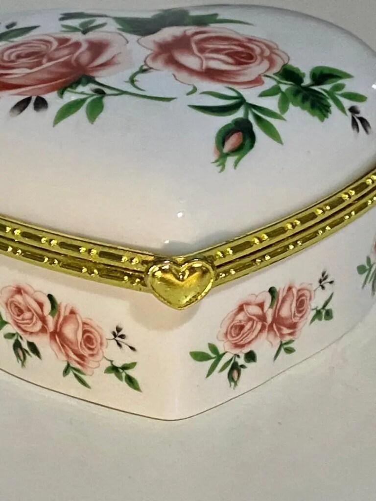 Vintage Büyük Boy Kalp Porselen Bonboniere & Takı Kutusu - 5
