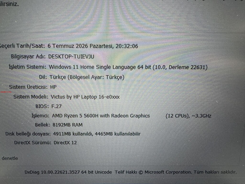 HP VİCTUS RYZEN 5 İŞLEMCİ 8 GB RAM 512 M2SSD RTX 3050 Tİ - 4