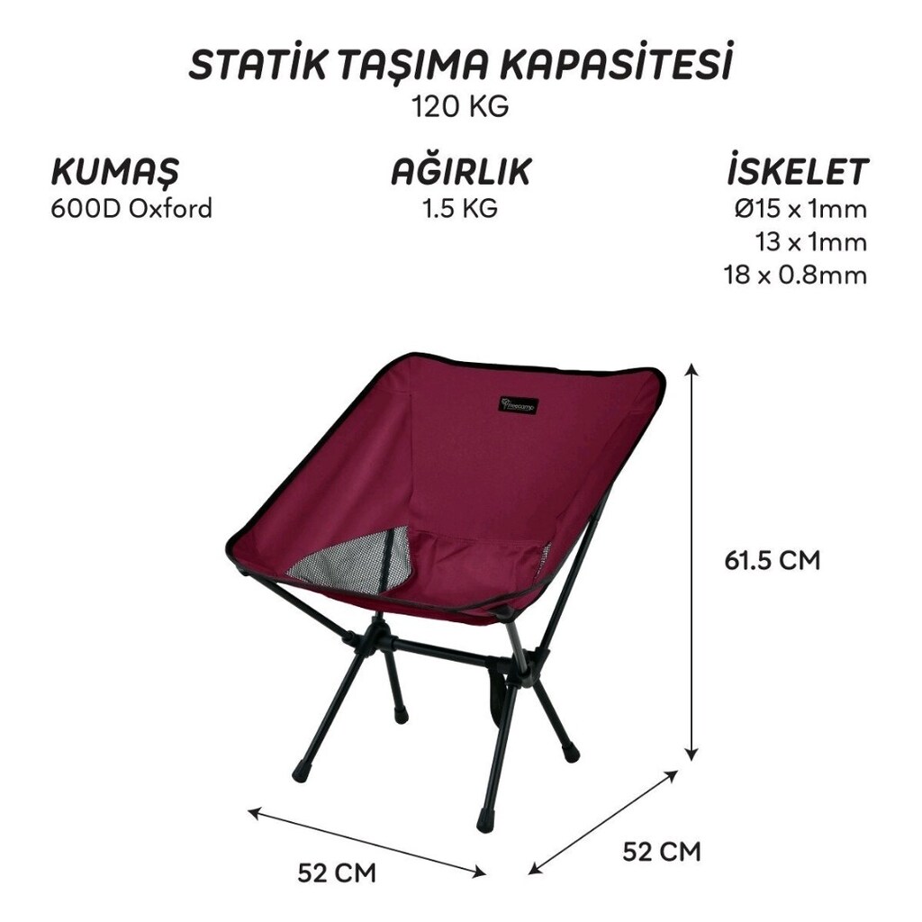 FreeCamp Jett Katlanır Sandalye-BORDO / SIFIR ÜRÜN - 6