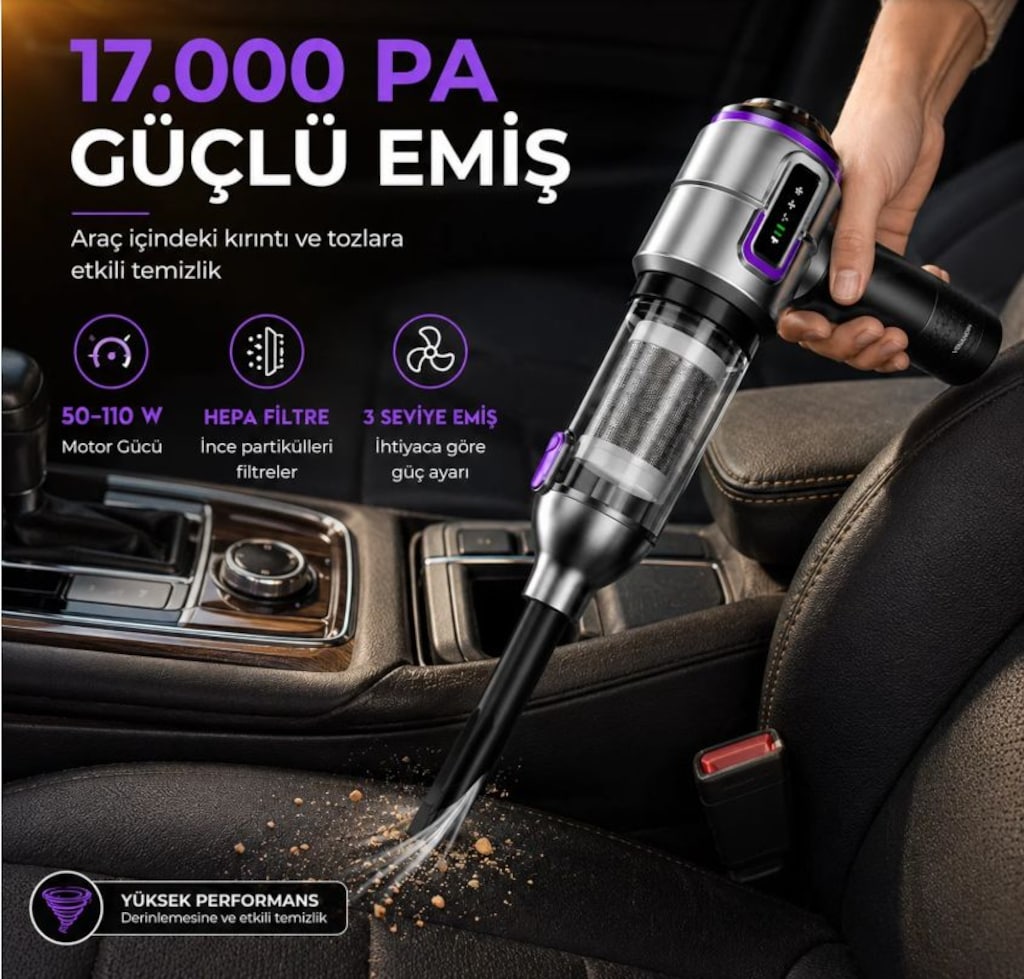 Vakumia 17.000 Pa Kablosuz Şarjlı El Süpürgesi 6000 mAh - 2