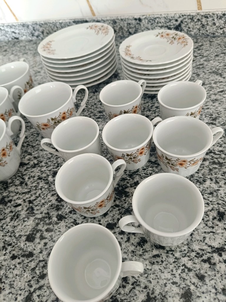 Çiçek Desenli Porselen Kahve ve Çay Fincanı Takımı - 2