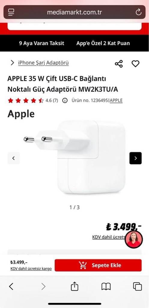 Sıfır, Orjinal, Apple 35W Power Şarj Adaptörü, 2 Girişli - 3