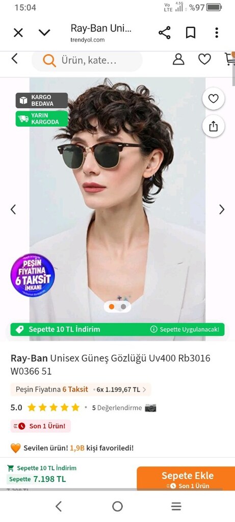 RAY-BAN GÜNEŞ GÖZLÜĞÜ UV400 RB3016 - 9