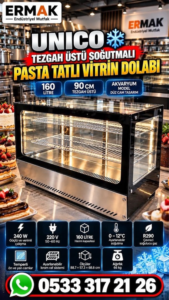UNICO 160LT 90 CM SET ÜSTÜ SOĞUTMALI PASTA TEŞHİR DOLABI - 3