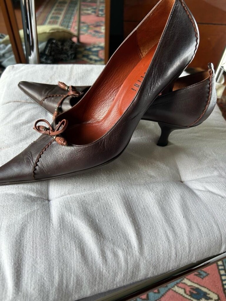 Vintage 39 numara Kahverengi deri topuklu az kullanılmış ayakkabı - 2