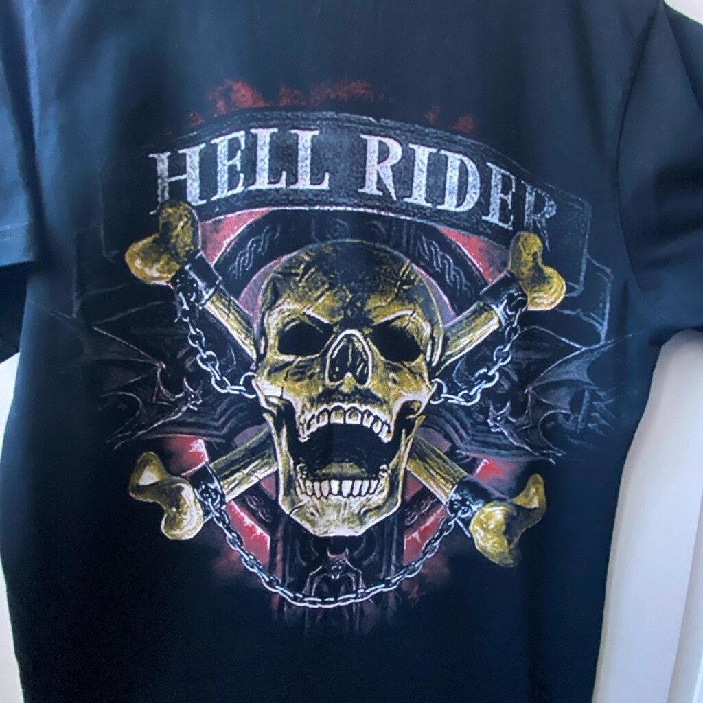 Hell Rider Baskılı Siyah Tişört Unisex / Oversize Tarz - 5