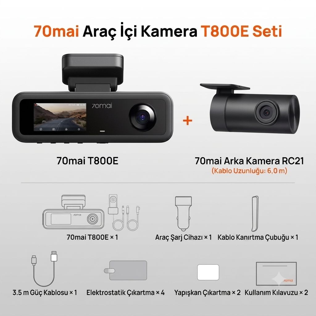 70mai T800E 3 Kanallı Ön Arka İç Mekan Kamera + UP03 Park Modu Kiti - 10