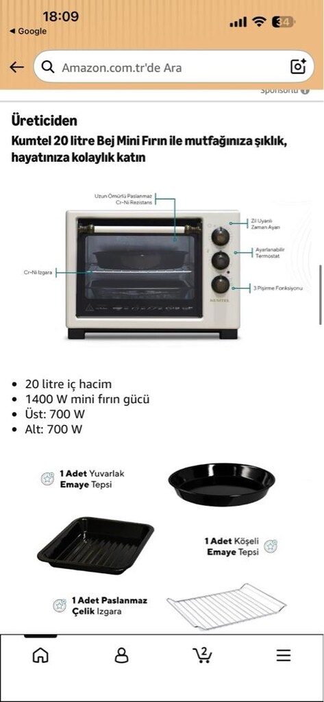 Kumtel Siyah Rustik 20 Litre Mini Fırın LX-8520 - 4