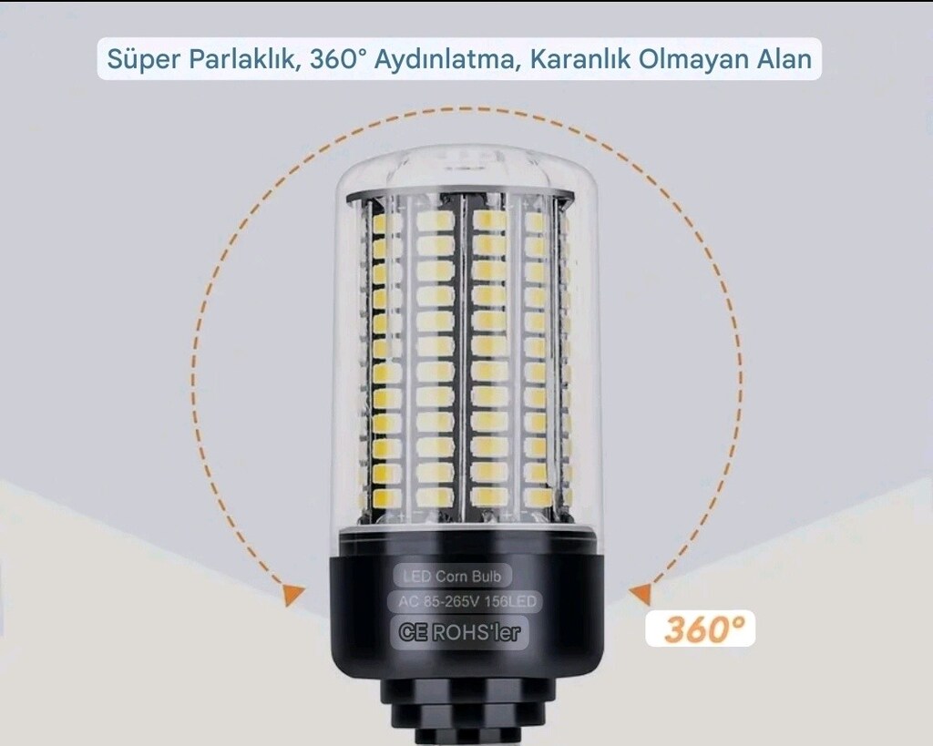E27 duy beyaz ışık güçlü 132 LED AMPUL. 360 derece aydınlatma. - 4