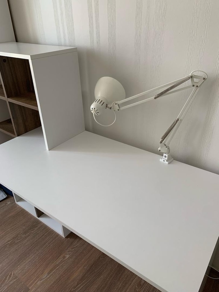 Beyaz Çalışma Masası Kitaplıklı - 5