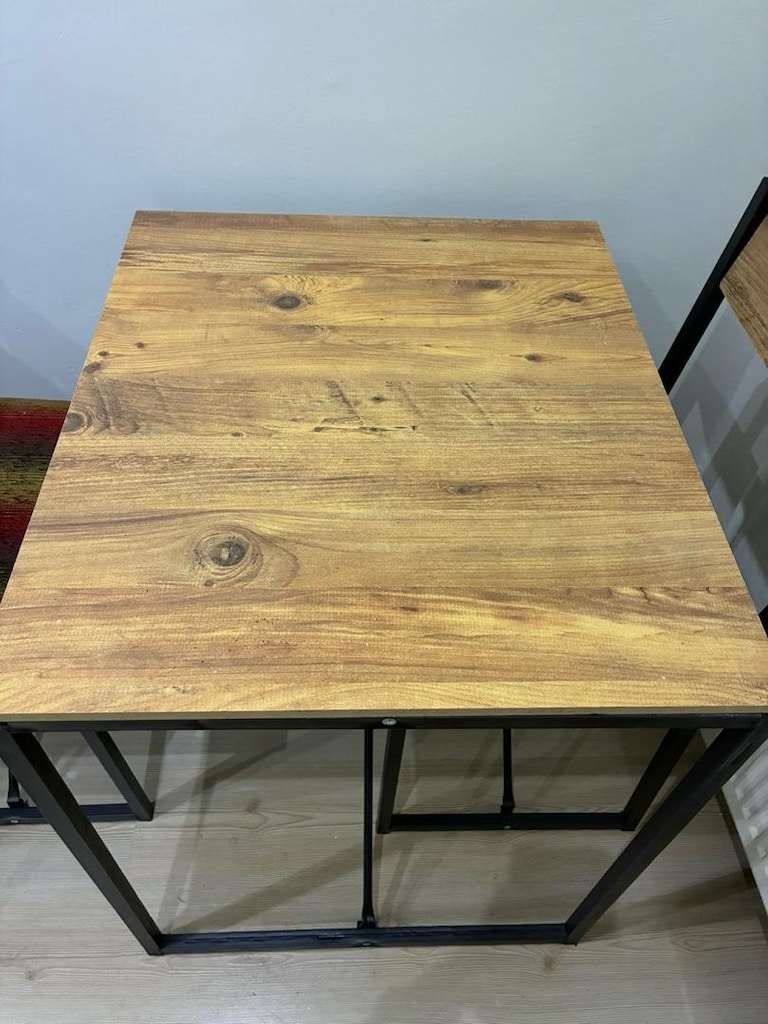 2 Kişilik Metal Ayaklı Ahşap Mutfak ve Balkon Masa Takımı - 2