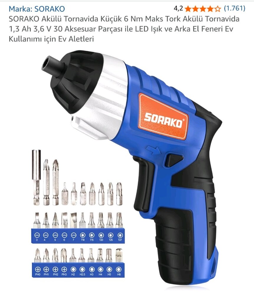 SORAKO 3.6V Akülü Tornavida Seti - 6Nm Güçlü Tork & 30 Parça Aksesuar