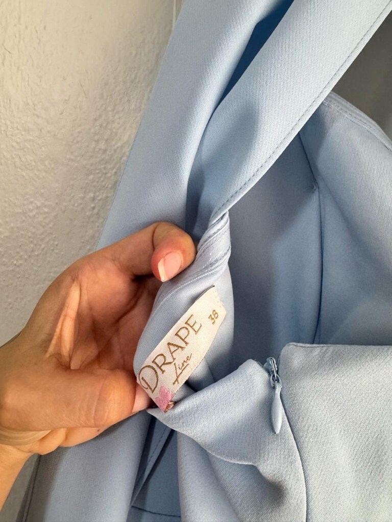 Açık mavi straplez abiye elbise - 8