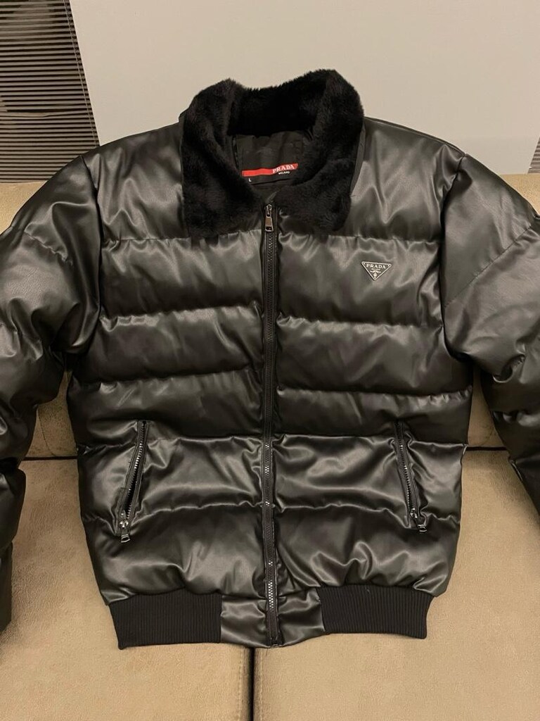 Prada Suni Deri Mont, L Beden, Kürk Yaka Detaylı - 2