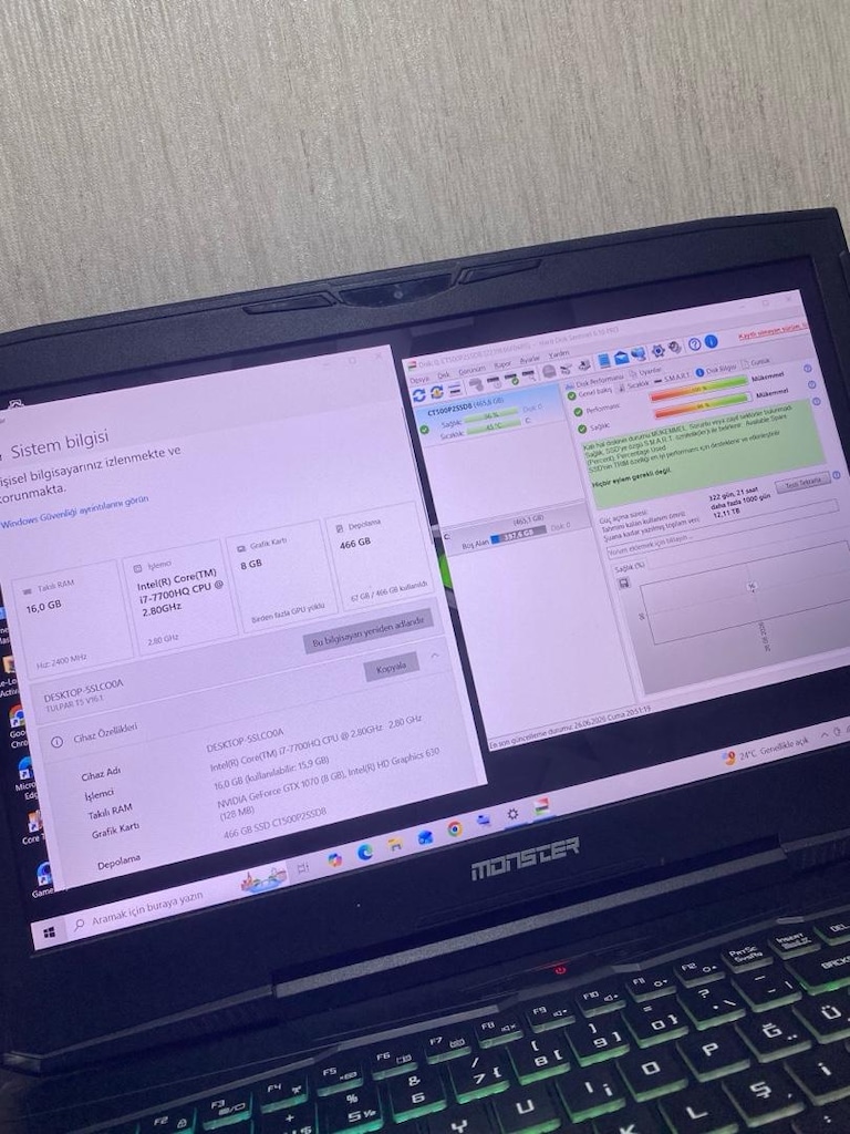 MONSTER-GTX 1070 8GB 256Bit-16GB DDR4-500GB m2 SSD-i7 GAMİNG LAPTOP - 3
