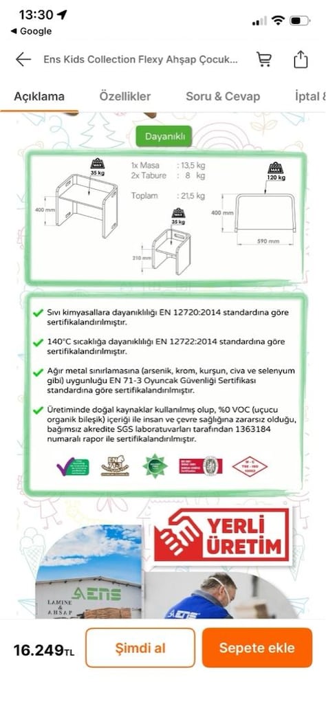 Ens Kids Collection Flexy Çocuk Ahşap Masa & Sandalye Takımı Kahve - 3