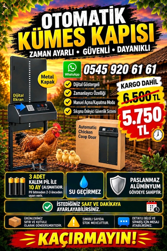 Otomatik Kümes Kapısı Dijital Zaman Ayarlı