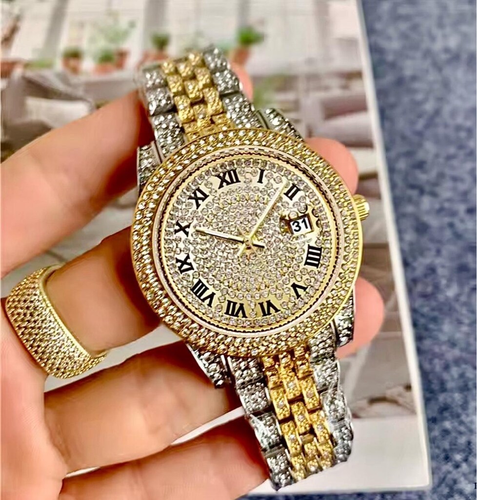 ‼SIFIR/İTHAL/18K Altın Kaplama Swarovski Taş Unisex Saat+Bilek - 6