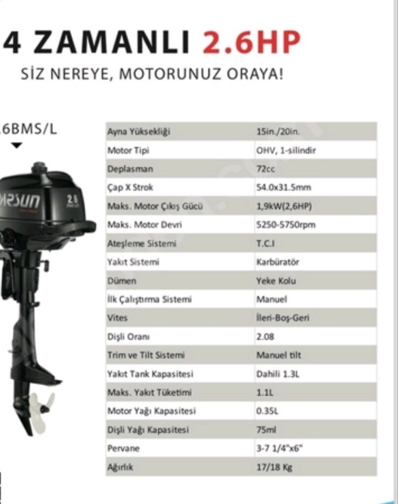 parsun 2.6 distan takma az kullanilmis sorunsuz bot/tekne motoru