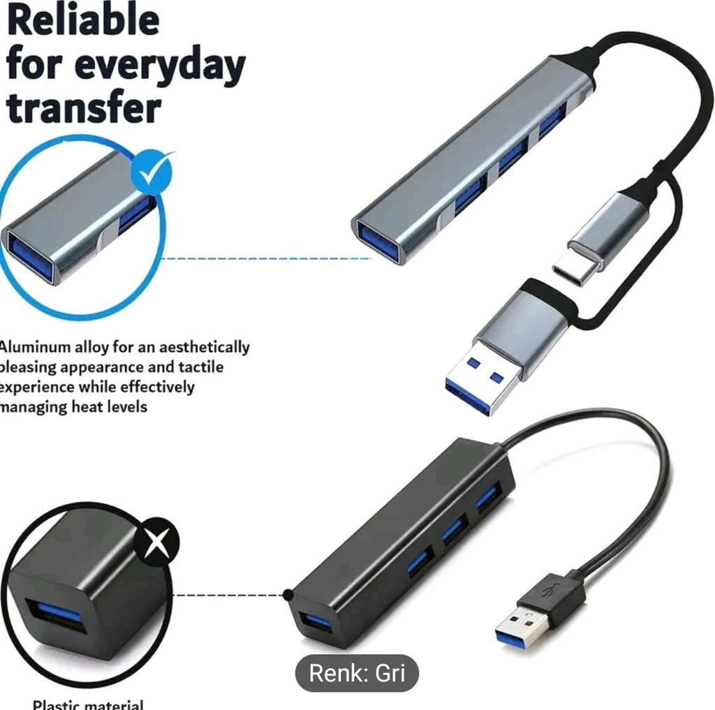 4 in 1 USB ve Type C giriş Çoklayıcı. Sıfır kutusunda yurt dışı - 18