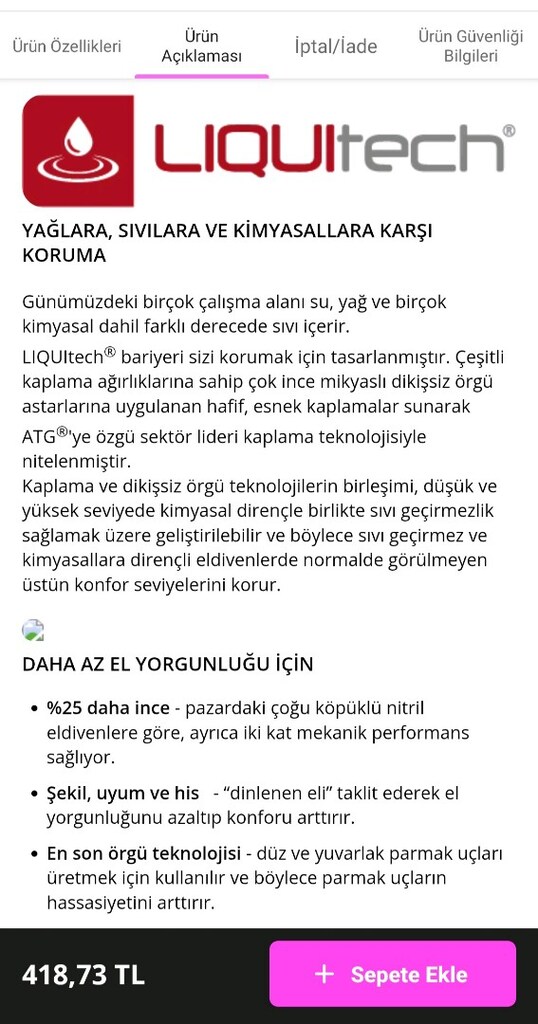 sıvı yağ geçirmez kimyasallara karşı dayanıklı iş eldiveni - 3