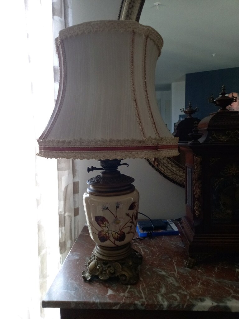 1900-1910 Victoria Dönemi, Porselen Antika 2li Parlor Lamba. - 4