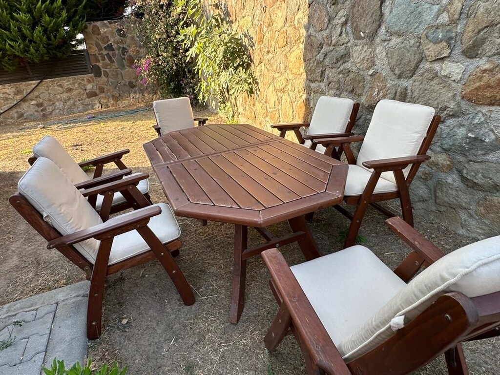 Ahşap Bahçe Yemek Masası ve Koltukları - 12