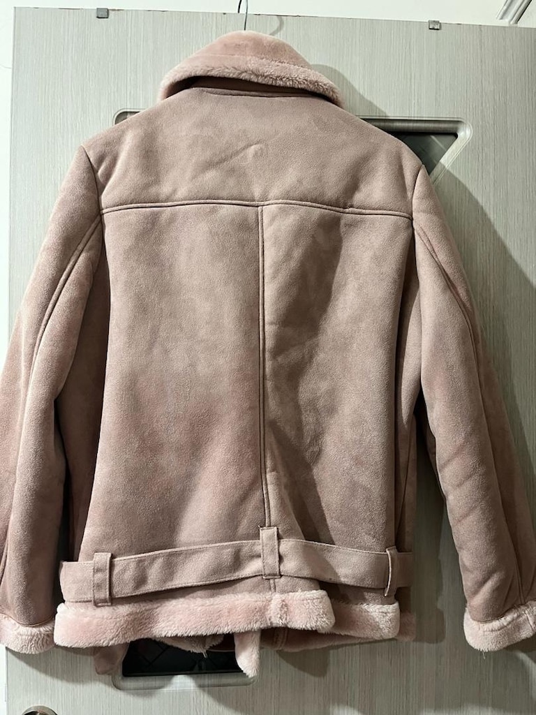 : C&A Clockhouse Pembe İçi Kürklü Süet Biker Ceket / Havacı Montu - 44 - 4