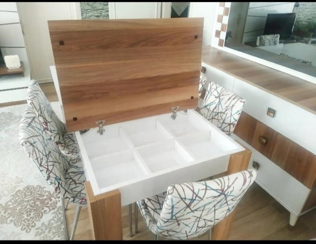 Ceviz Beyaz Gizli Bölmeli Açılır Kapanır Yemek Takımı 6 Sandalye - 4