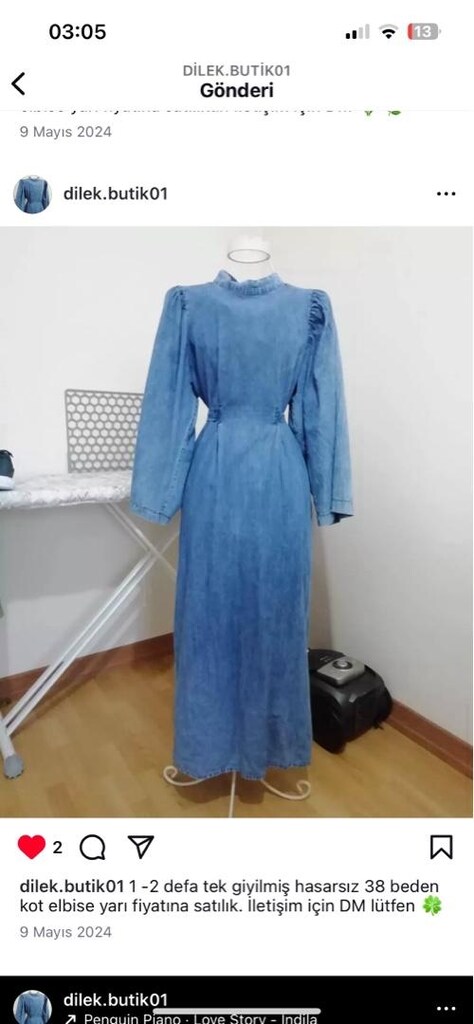 38 beden Sıfır gibi yarı fiyatına kot elbise