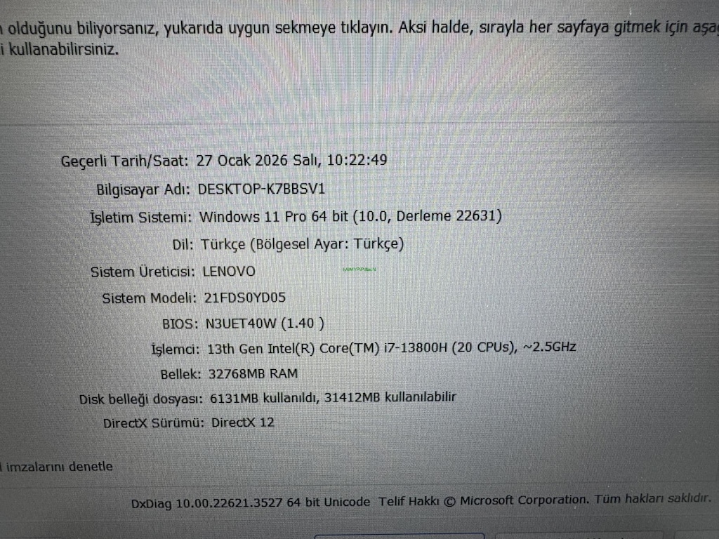 THİNKPAD P16V İ7 13. NESİL 32 GB RAM 512 NVME RTX A1000 - 6