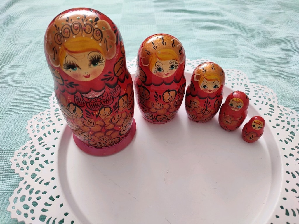 Ahşap 5 li matruşka bebek el boyama - 3