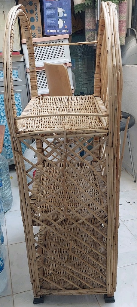 El yapımı doğal hasır raf kitaplık çiçeklik - 2