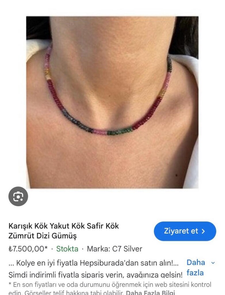 Yakut Zümrüt Safir Doğaltaş Kolye - 10