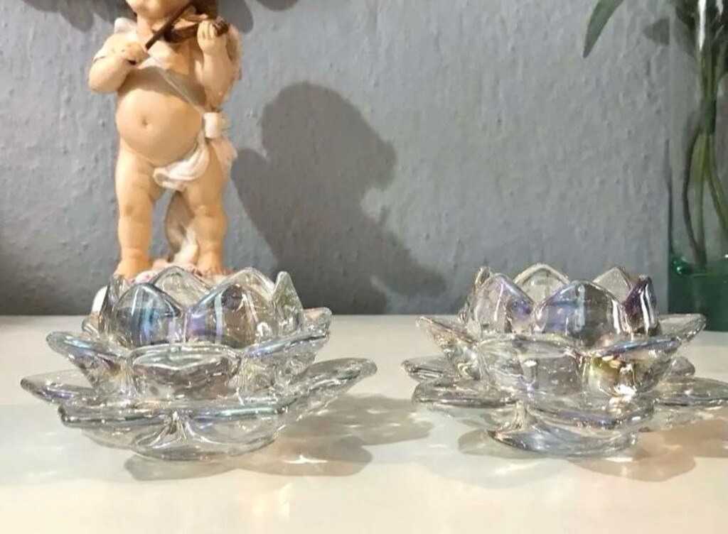 Vintage Alman ÇİFT Lotus Mumluk & Şamdan - Etiketi Üzerinde - 10