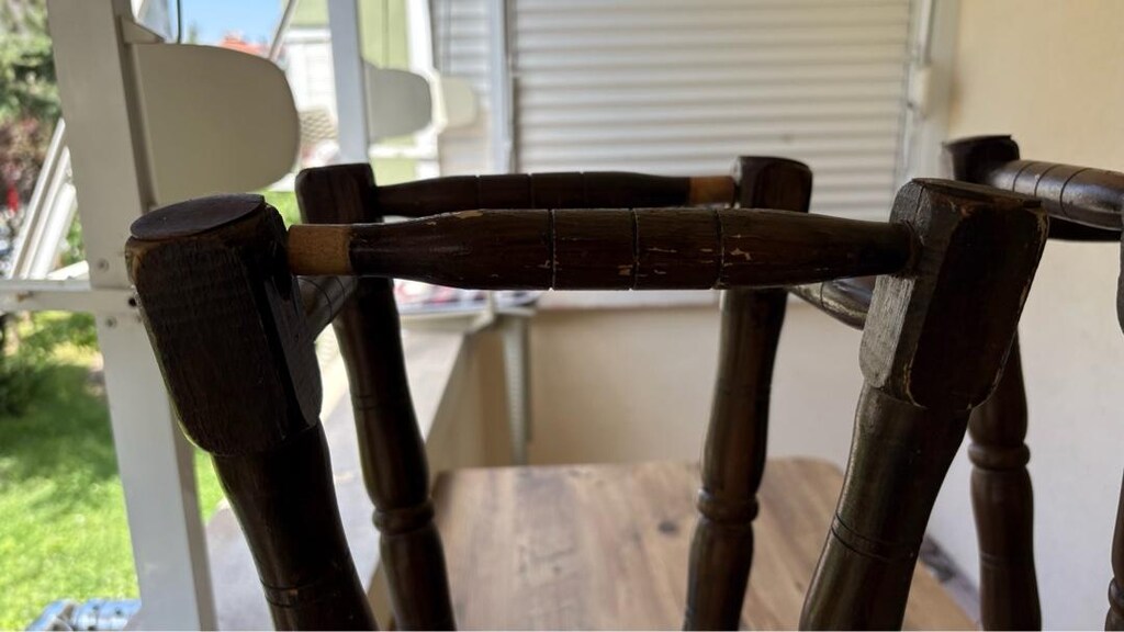 Deri üst koyu ceviz antika ikili bar taburesi - 9