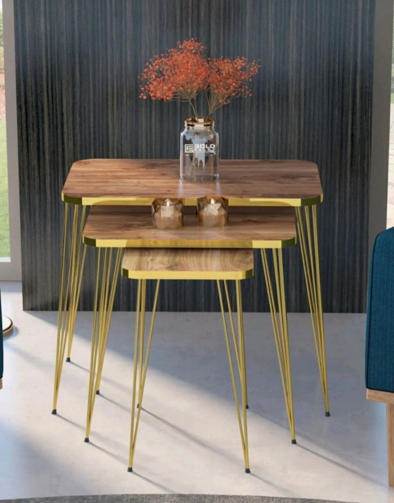 Gold Kare Ceviz Model 3 lü Zigon Sehpa ve Orta Sehpa - 3