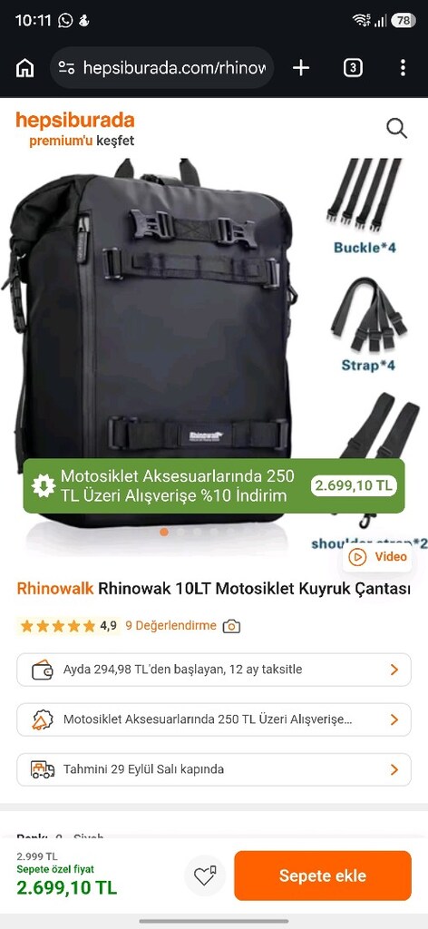 rhinowalk 10lt x 2 adet motorsiklet çantası - 5