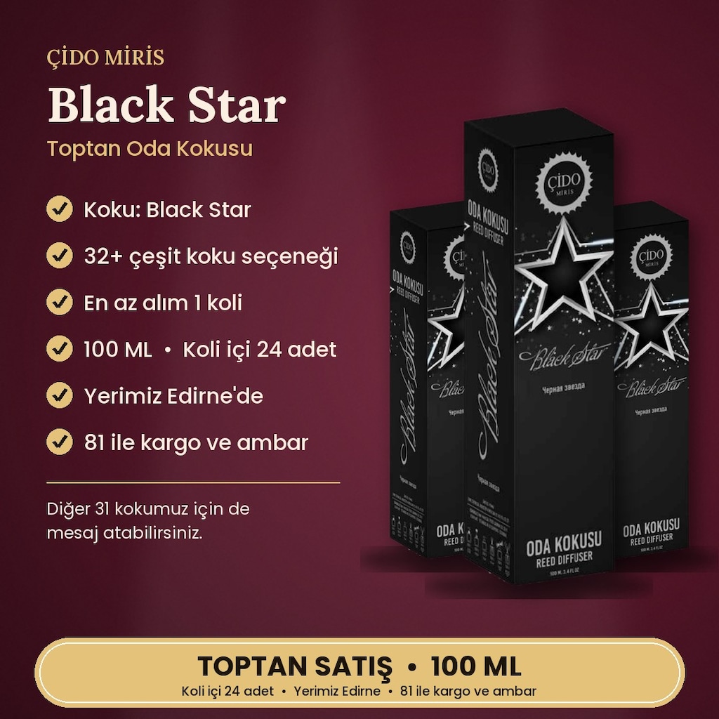 ÇİDO MİRİS ÇUBUKLU ODA KOKUSU 100ML BLACK STAR TOPTANCIDAN - 2