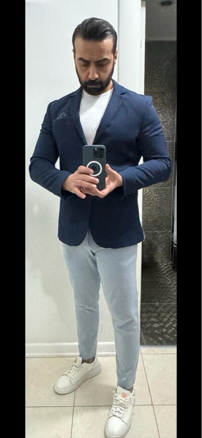Defacto Lacivert, Slim Fit Blazer Ceket Kahverengi Detaylı