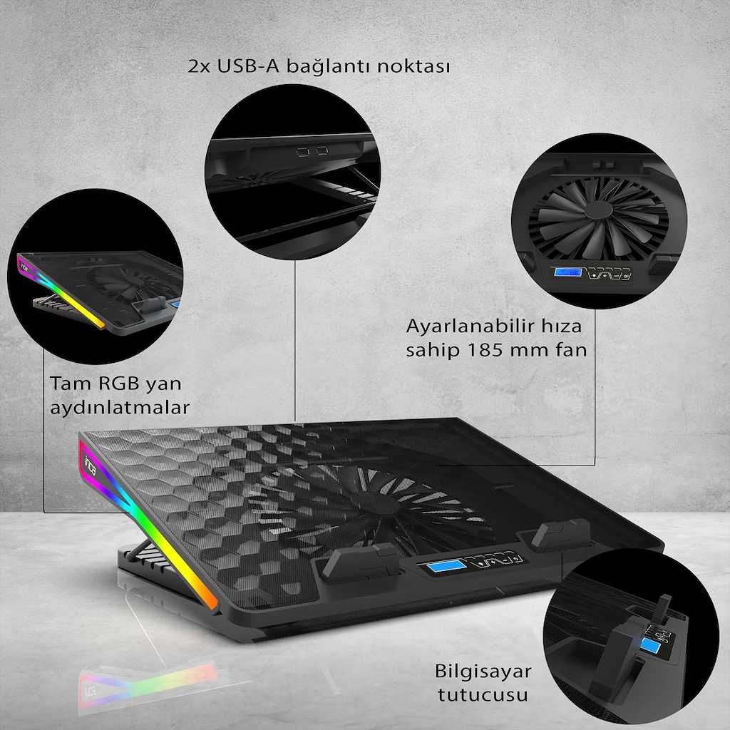 Inca INC-608GMS LCD Kontrollü 13-17.3 inç uyuml Laptop Soğutucu ADETLİ - 7