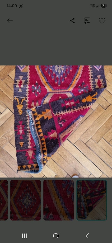 Antika El Dokuma Yün Kilim Kök Boya - 8