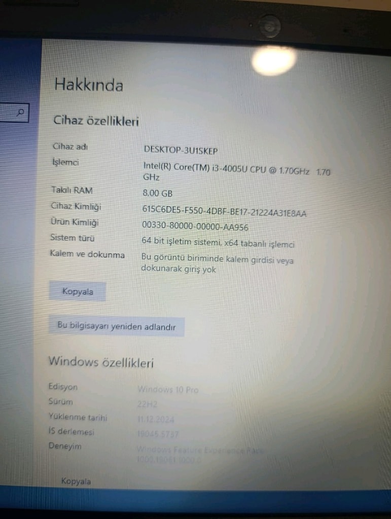 hp leptop i3 4005u işlemcili 8gb remli - 5