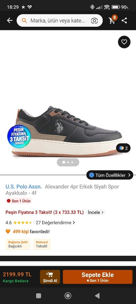 Siyah Spor Ayakkabı (Sneaker) 41 Numara - 6